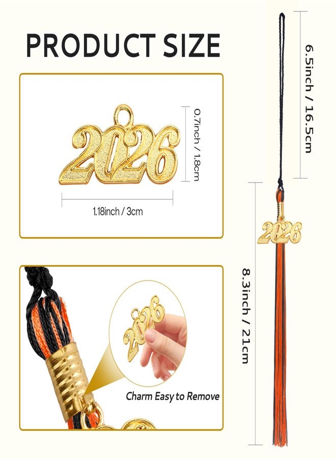 Nelisylux 2026 Tassel Graduation, Black and Orange Graduation Tassel, 2026 Tassel Charms for Graduations Cap Decorations, Tassels Memorial Grad Cords for College High School Graduate Hat Ceremonies Accessories - Image 2